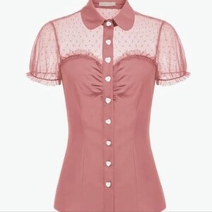 Women's NWOT retro 1950's pink blouse, Belle Poque, size M.